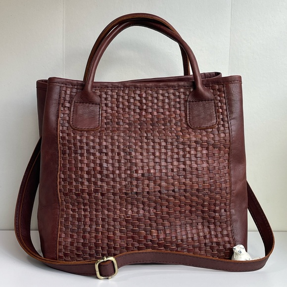 Artisan Handbags - Artisan Woven Genuine Leather Tote Crossbody Bag